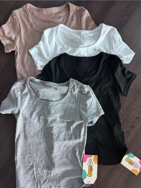NWT Girls Size 8 Essential Rib Scoop Neck Tee - Black, White, Dusty Pink, Gray